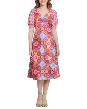 Donna Morgan Floral Short Sleeve A-Line Dress - Red