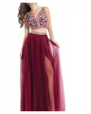 Rachel Allan Two-Piece Sequin Tulle Evening Gown - Purple