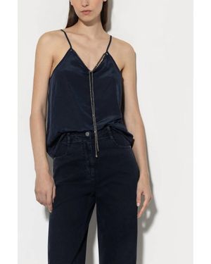 Luisa Cerano Rhinestone Cord Spaghetti Top - Blue