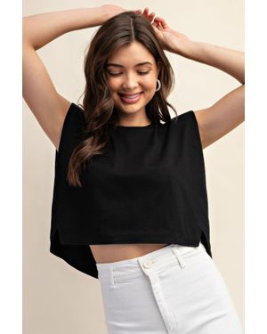 TRUEDAMES Sleeveless Crop Top With Shoulder Pads - Black