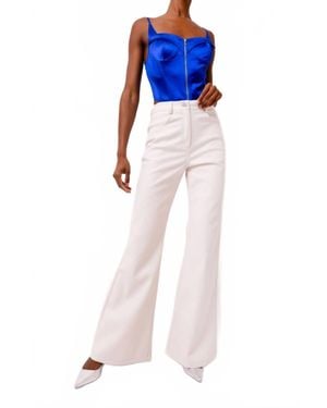 Amy Lynn Faux Leather Flared Wide Leg Matte Pants - Blue