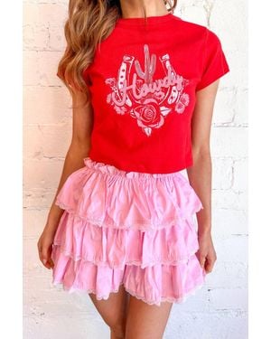 Day + Moon Top Tier Ruffle Skorts - Red