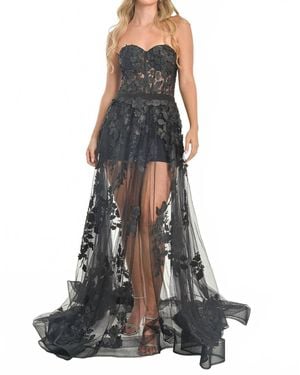 Steffany Milano Strapless Lace And Tulle Evening Gown - Black