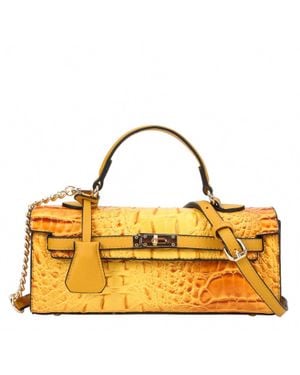 American Bee Croco Boxy Satchel Bag - Yellow