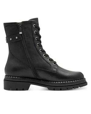 TMRS Tamaris Fashion Leather Lace-Up Zip Combat Ankle Boots - Black