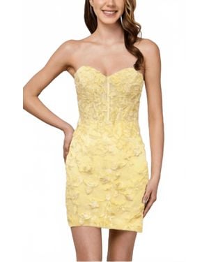 Amelia Couture Applique Short Strapless Dress - Yellow