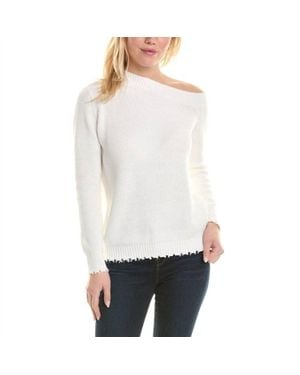 Minnie Rose Cotton Shaker Off-The-Shoulder Sweater Top - White