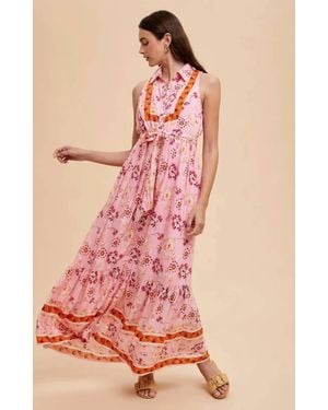 In-Loom Floral Sleeveless Midi Dress - Pink