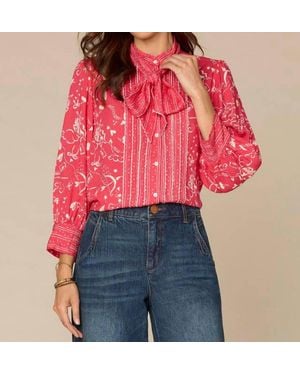 Democracy Scallop Edge Tipping Woven Shirt - Red