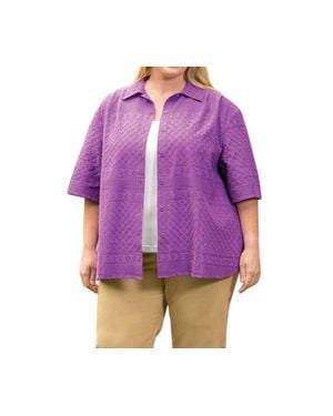 On The Plus Side Cotton Short Sleeve Peony Shirt - Purple