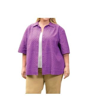 On The Plus Side Cotton Short Sleeve Peony Shirt - Purple