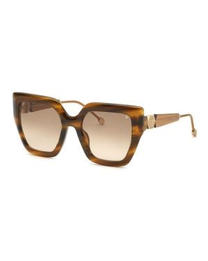 Philipp Plein Sunglasses Square Full Rim, Transparent Frame And Gradient Lens Spp064S03Gu - Brown