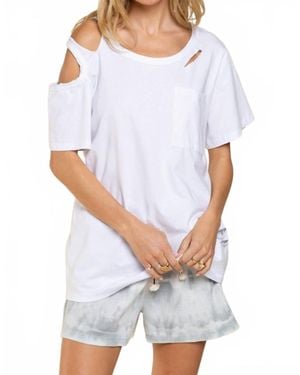 Pol Distressed Short Sleeve Cotton Top - White