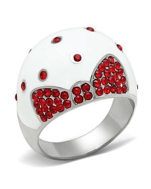 Fashnzfab High Polished (No Plating) Stainless Steel Ring With Top Grade Crystal - Red