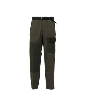 White Sand Textured Elastic Waistband Multi-Pocket Casual Pants - Green
