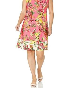 london times short dresses London Times Carmella Ivory And Lilac Floral Linen Dress