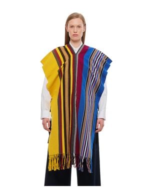 Colville Oversized Striped Cotton Poncho With Fringed Hem - Blue