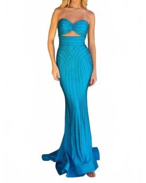 Ava Presley Strapless Jersey Prom Dress With Hot Fix Bead Detail - Blue