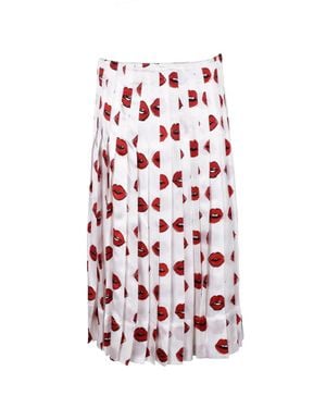 KHAITE Pleated Mini Skirt With Lip Print - Red