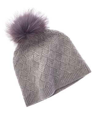 Amicale Cashmere Basketweave Cashmere Hat - Gray