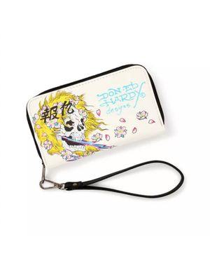 Ed Hardy Skull Flower Zip Around Wallet - Metallic