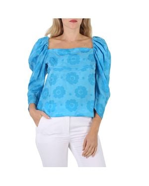 Rejina Pyo Ladies Anita Floral-Print Ruched Blouse, Brand Size 38 (Us Size 4) - Blue
