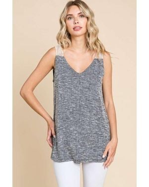 TRUEDAMES Culture Code Contrast Eyelet Strap Slit Ribbed Tank - Blue