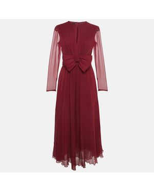 Giambattista Valli Dark Silk Bow Detail Maxi Dress - Red