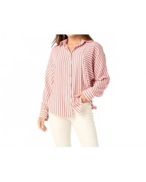 Coco + Carmen Kathy Relaxed Fit Button Front Striped Top - Pink