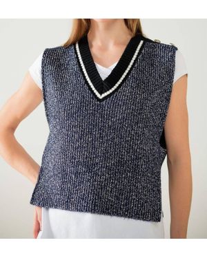 Q2 V-Neck Knitted Vest With Open Side - Blue