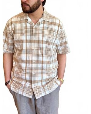 Original Madras Trading Co. Cuban Short Sleeve Plaid Shirt - Gray