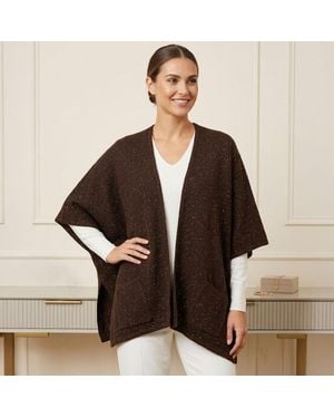 TRUEDAMES Open Front Sparkle Kimono Cardigan Poncho - Brown