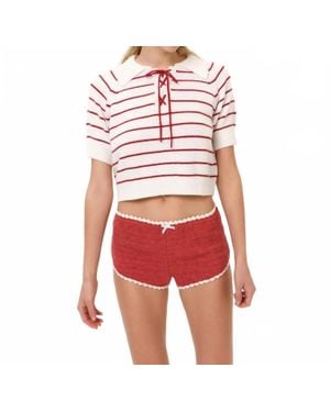 For Love & Lemons Betsy Striped Polo Tee - Red
