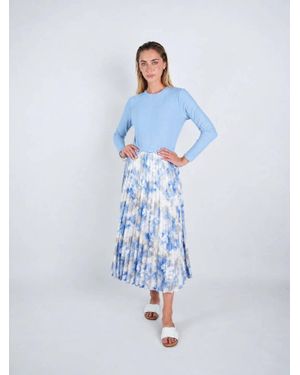 John Abgin Two Tone Stretch Pleated Midi Dress - Blue