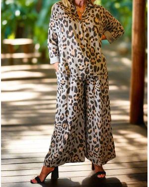 Look Mode Usa Cheetah Print Wide Leg Pants - Metallic