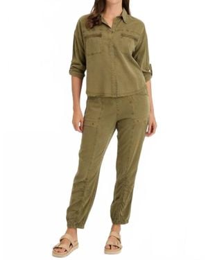 XCVI Squire Twill Banded Hem Casual Pants - Green