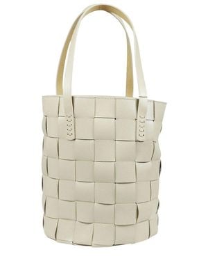 Dragon Diffusion Box Weave Round Leather Bucket Tote - White