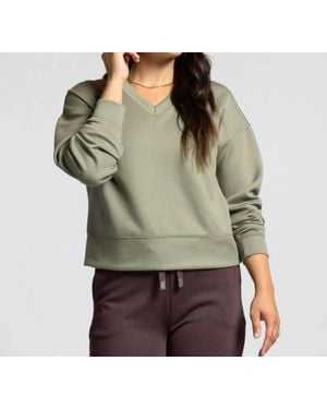 Thread & Supply V-Neck Top And Elastic Waistband Pants Set - Green