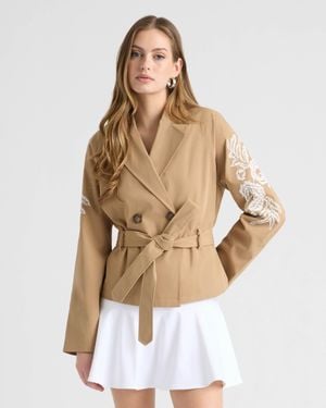 NVLT Cropped Trench Coat With Embroideries - Natural