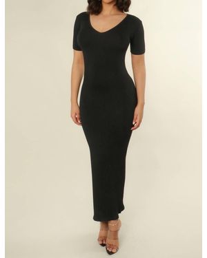 UNTITLED IN MOTION V-Neck Bodycon Ribbed Dress - Black