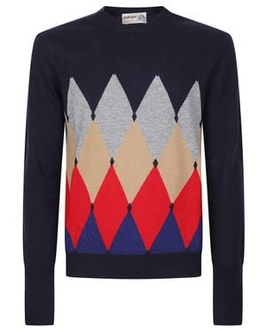 Ballantyne Classic Diamond Diamond Pattern Cashmere Sweater - Blue