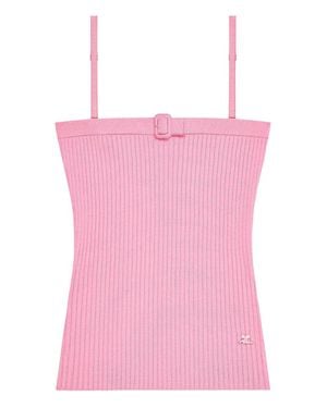 Courreges Fitted Ribbed Knit Top With Adjustable Straps - Pink
