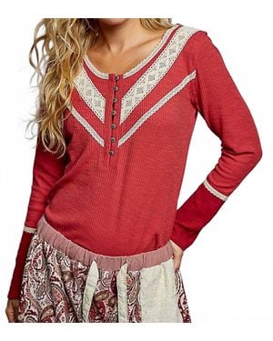 Pol Thermal Knit Gauze Top - Red