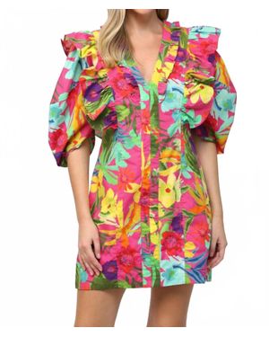 Fate Tropical Dramatic Sleeve Dress - Multicolor