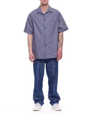 Hevò Novoli Striped Cotton Overshirt - Blue