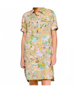 Vilagallo Eliana California Fun Print Short Sleeve Shirt Dress - Multicolor