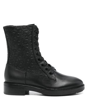 Calvin Klein Mono Mix Flat Combat Leather Ankle Boots - Black