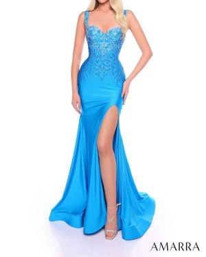 Amarra Fitted Hot Stone Prom Dress With Sweetheart Neckline - Blue