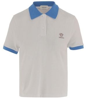 Versace Contrast Collar Cotton Polo Shirt - White