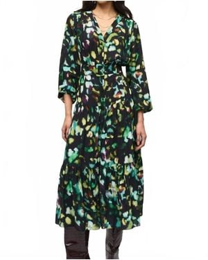 Joseph Ribkoff Abstract Camo Belted A-Line Midi Dress - Green